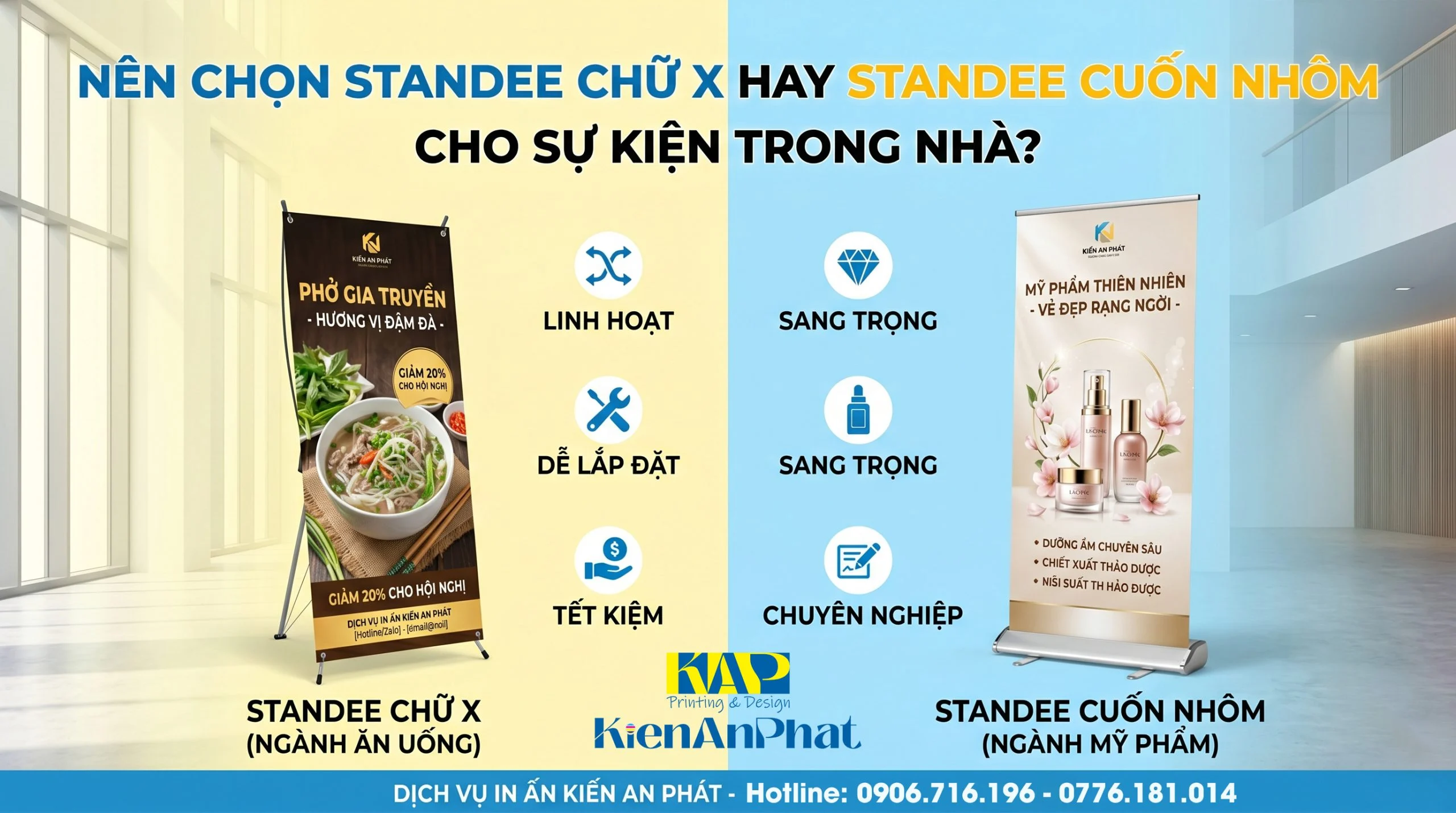 Nên Chọn Standee Chữ X Hay Standee Cuốn Nhôm Cho Sự Kiện Trong Nhà?